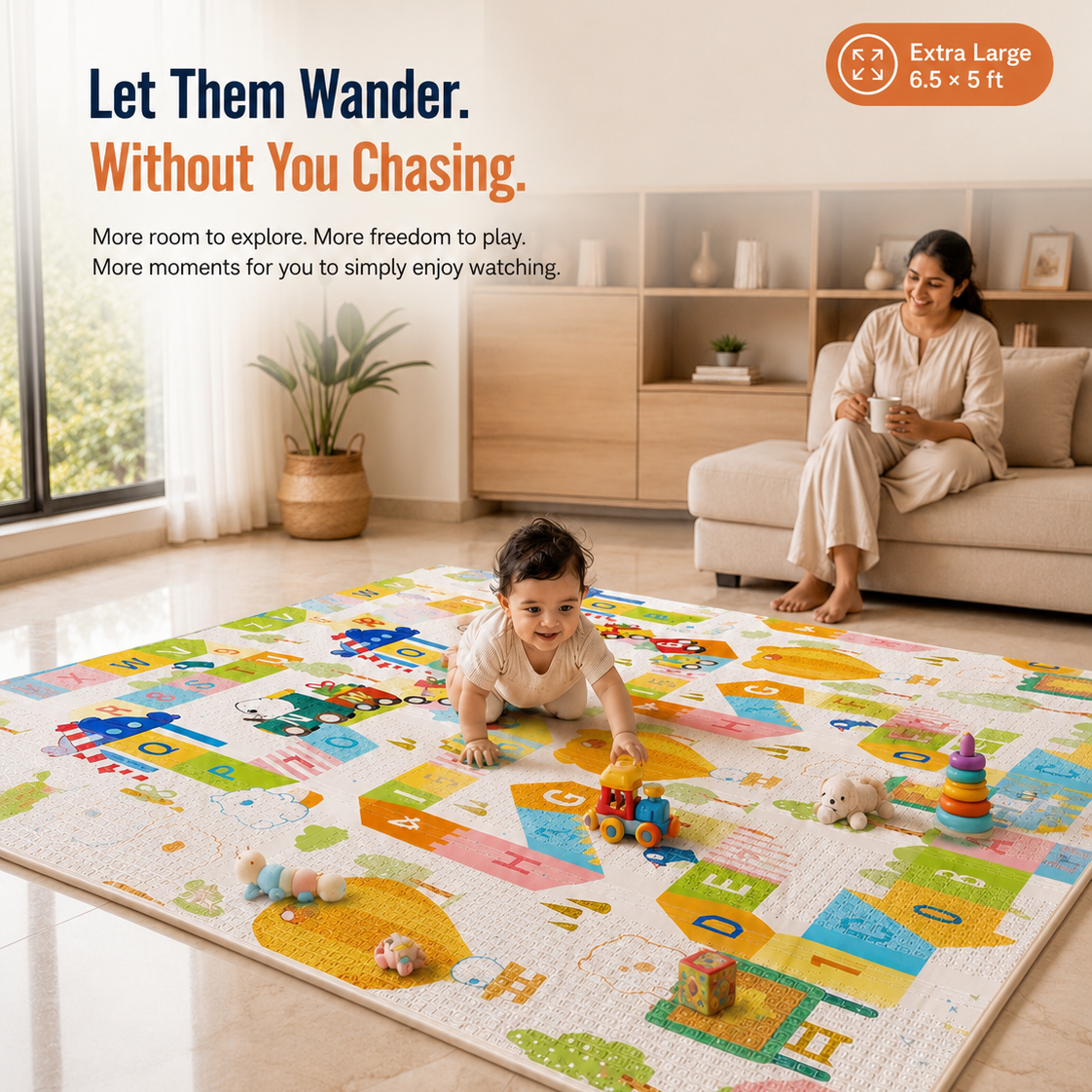 Mamajoy baby play mat with soft cushioning for safe crawling, rolling and everyday play